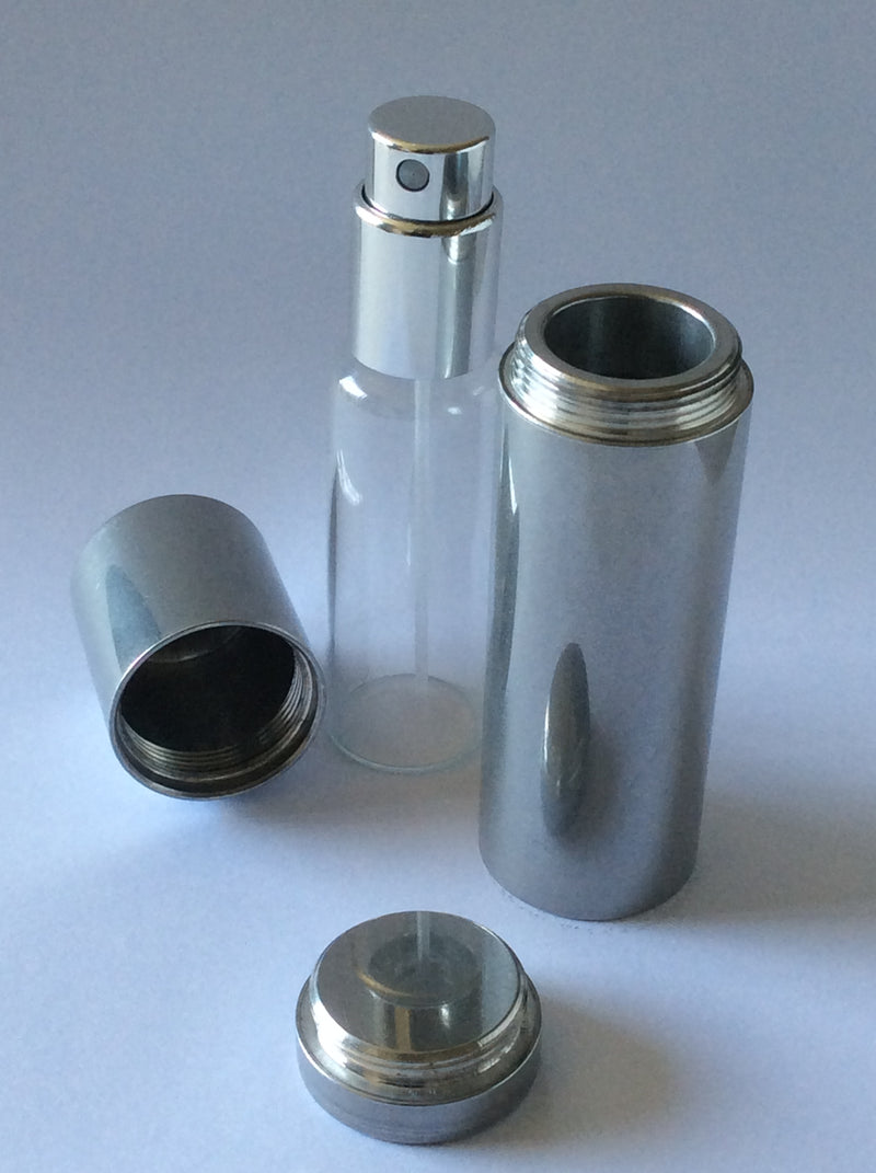EXCHANGEABLE VIAL TRAVEL/PURSE PERFUME ATOMIZER IN ALUMINUM